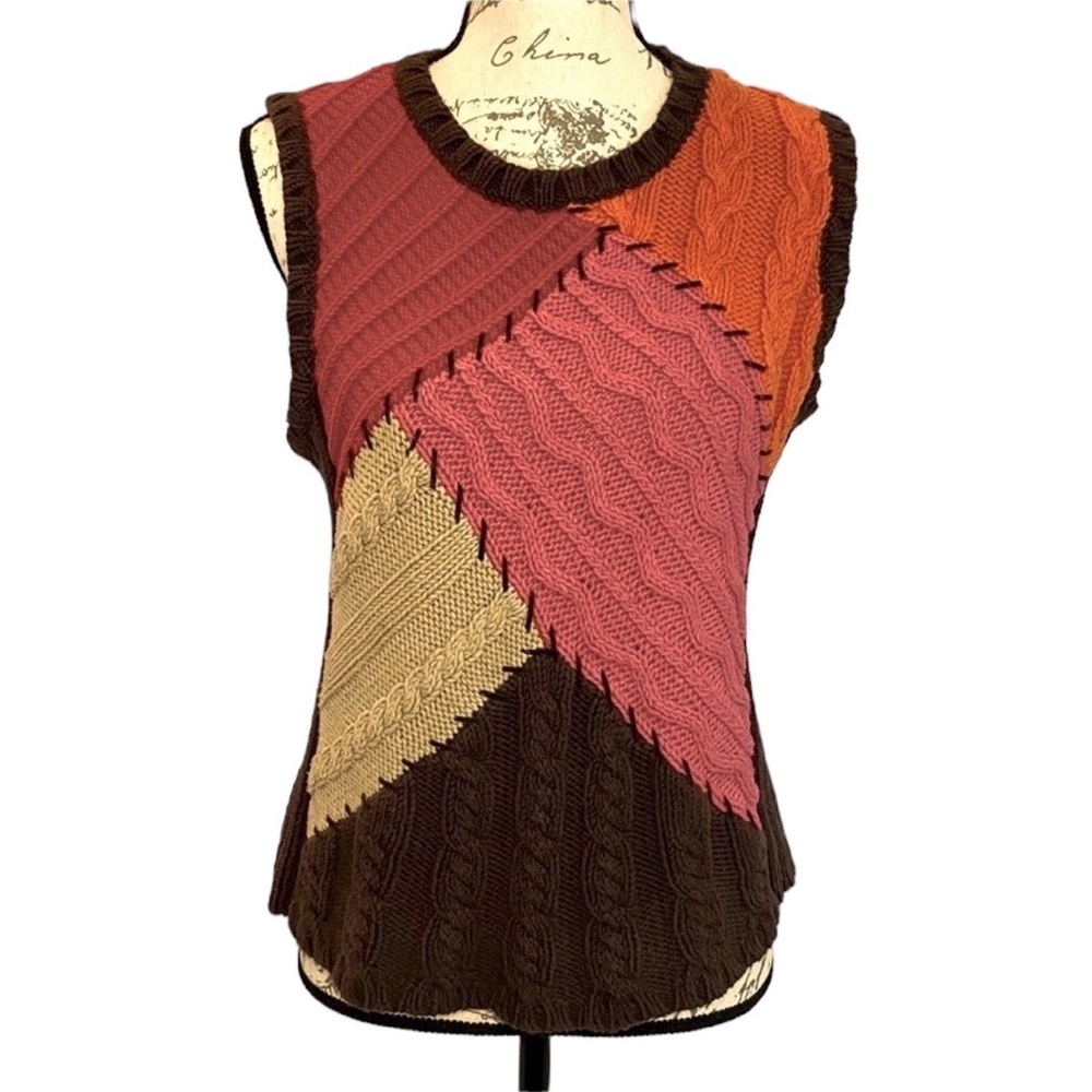 Vintage Susan Bristol Color Block Sweater Vest Sleeveless Patchwork Earthy Vegan